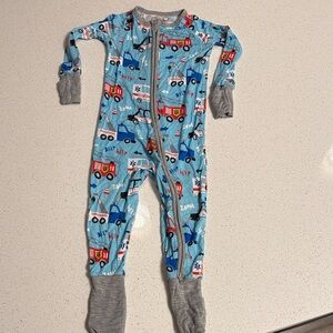 Little Sleepies Blue and Gray Vehicle Print Footie